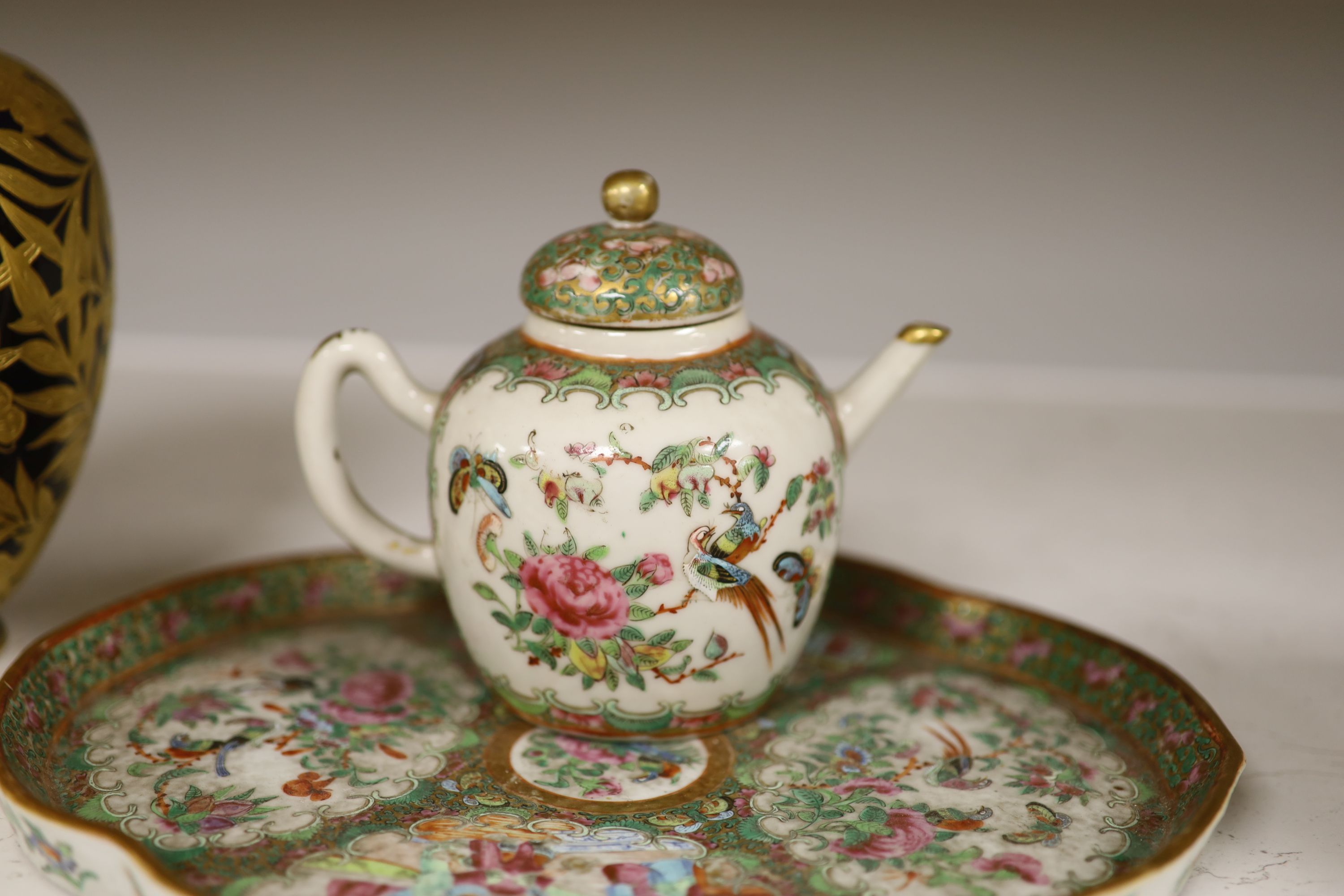 A 19th century Chinese famille rose five piece porcelain tea set